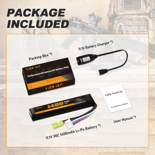 3S Airsoft Battery | 11.1V 1400mAh 30C Mini Tamiya Plug with USB Charger for Airsoft Guns
