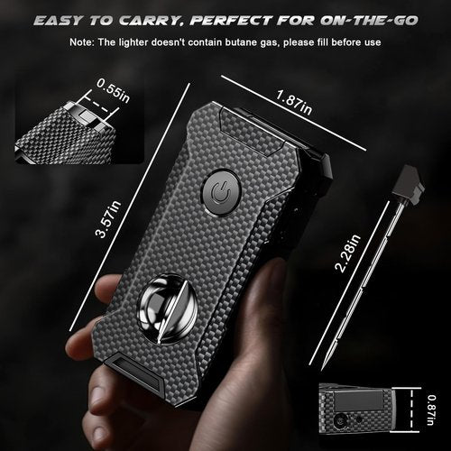 5-in-1 Torch Lighter with Cutter, Punch, Holder, and Draw Enhancer Tool, Adjustable Dual Jet Flames, Trendy Gift for Men, Refillable Butane Lighter, Rechargeable Lighters for Candle, Travel Outdoors