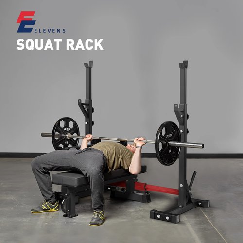 Elevens Squat Rack Stand Adjustable Bench Press Rack Barbell Rack Stand Multi-Function Weight Lifting Rack for Home Gym Strength Training, 42 inches (A-YD11010)