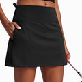 PINSPARK 16" Golf Skorts for Woman Tummy Control Tennis Skirt with Shorts Underneath Quick Dry Running Athletic Skort Summer,Black Large
