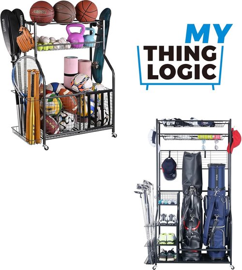 Mythinglogic Sports Equipment Organizer - Large Capacity Storage with Hooks & Baskets | Garage Ball & Toy Organizer