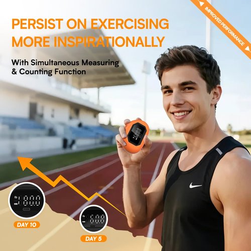 HICHOR Hand Grip Strength Tester Trainer - Strength Dynamometer for Fun Rechargeable Hand Exercising Device with Finger Exerciser and Stretcher Exercise Workout Equipment for Palm Black Orange