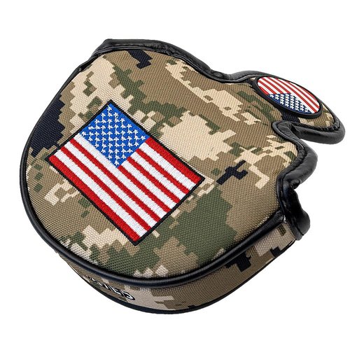 GOOACTION Patriotic Mallet Putter Head Cover - Waterproof PU Leather, Magnetic Closure, Camo & Flag Design, Universal Fit Golf Protector