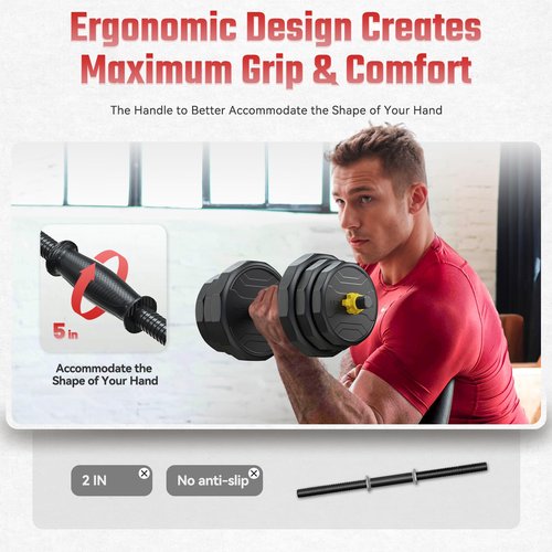 FEIERDUN Adjustable Dumbbells – 48lbs Multi-Functional Free Weight Set, 4-in-1 Weight Training: Barbell, Kettlebells, Push-Up Stand for Men & Women