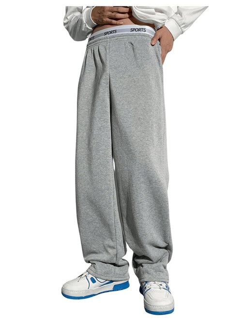 RoseSeek Boy's Baggy Pants Letter Elastic High Waisted Wide Leg Sweatpants Athletic Track Pants Joggers Grey 12Y