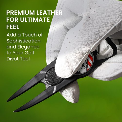 FINGER TEN Golf Divot Repair Tool and Ball Marker 7-in-1 Value 2 Pack, Premium Leather Grip Tools with Belt Clip, Club Tee, Club Groove Cleaner, Bottle Opener, Putting Alignment Guide (Black)