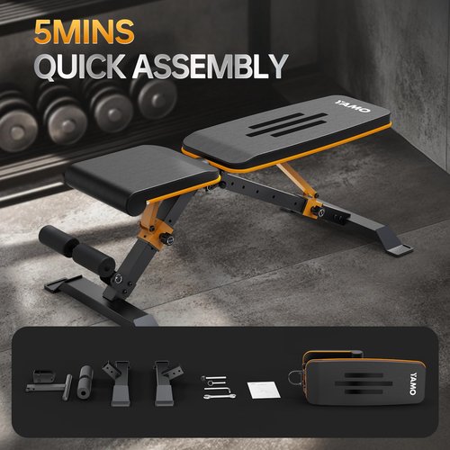 YAMO Adjustable Weight Bench for Full Body Workout, Foldable Workout Bench for Home Gym, Bench Press Strength Training, 800LB Weight Capacity, Incline Decline Flat Utility Workout Bench with Quick Folding Space Saving