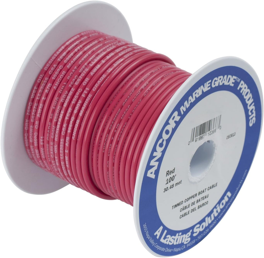 Ancor 184803 Tinned Copper Wire - 14 AWG (2mm²), Durable Red Wire, 18ft Length
