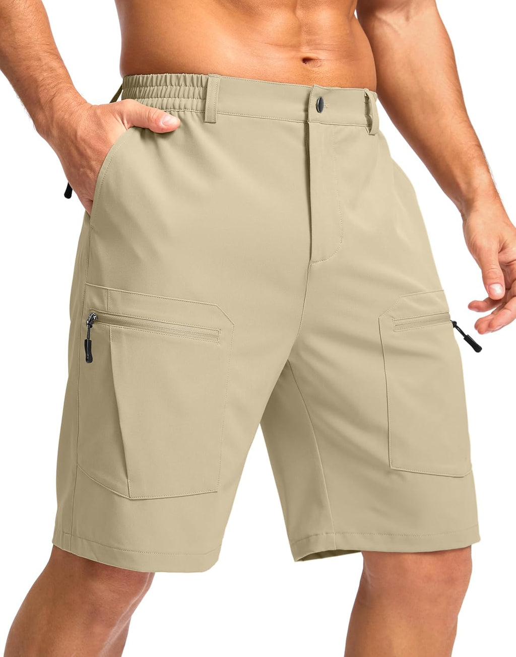 Pudolla Men's Hiking Cargo Shorts - Lightweight Stretch Travel Shorts with 5 Pockets | 9" Length