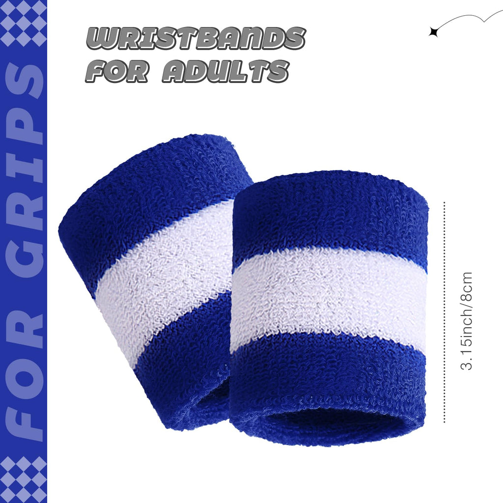 Bememo 12 Pcs Sweatbands Wristband Sweat Wrist Band Competitions Absorbent Sweatbands for Men Women Sports Running(3.15",Blue, White, Blue)