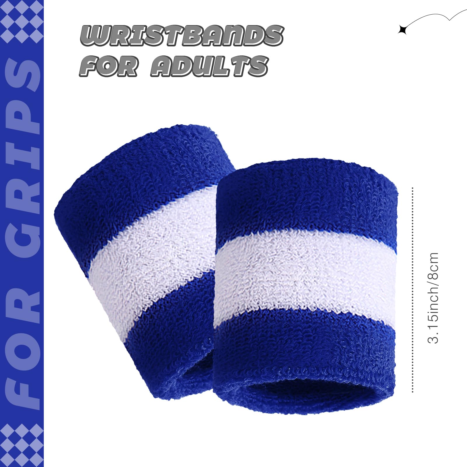 Bememo 12 Pcs Sweatbands Wristband Sweat Wrist Band Competitions Absorbent Sweatbands for Men Women Sports Running(3.15",Blue, White, Blue)
