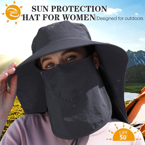Icolor Women's Sun Hat - UPF 50+ Wide Brim Visor with 12" Neck Flap for Ultimate Sun Protection