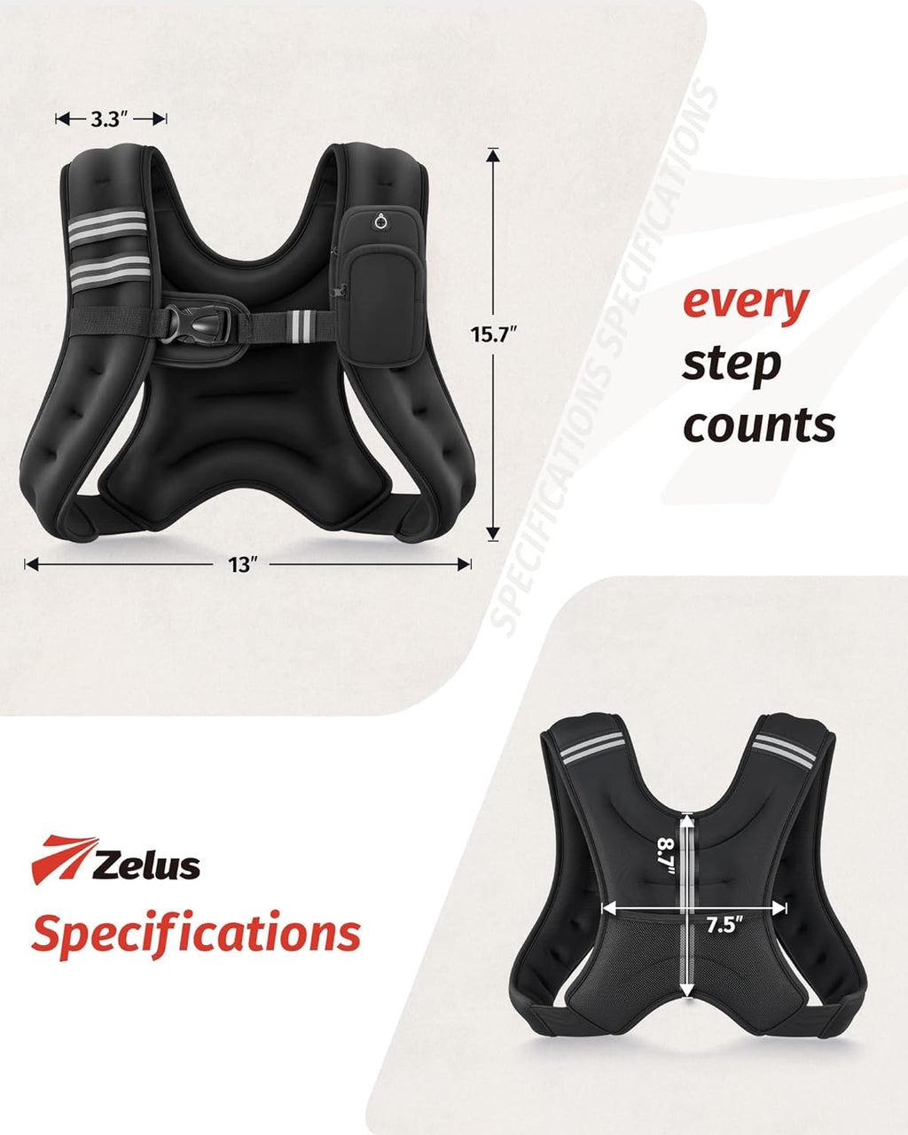 ZELUS Weighted Vest - Adjustable 6lb to 30lb for Enhanced Workout, Strength Training & Running
