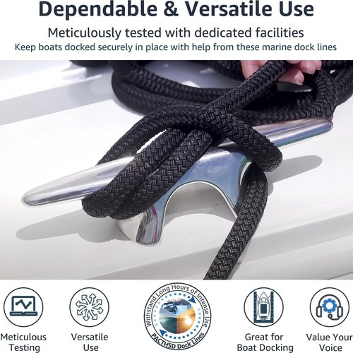 Marine Grade Dock Lines by [Brand Name] - 1/2" x 30' Double Braided Nylon Boat Rope - High Strength, Fray Resistant, Easy Handling - Black (2 Pack)