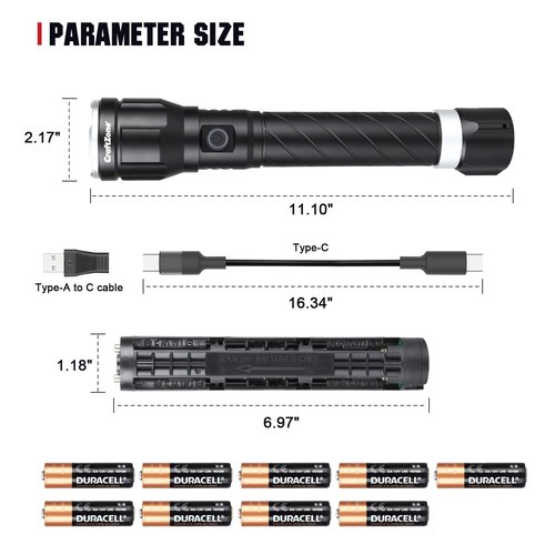 CRAFTZONE Rechargeable High Lumen Flashlights, 10000LM 2624Feet Long Throw Super Bright Flashlight,Bidirectional Lighting 300-hour Ultra-Long Flashlights,IPX6 Waterproof(Black)