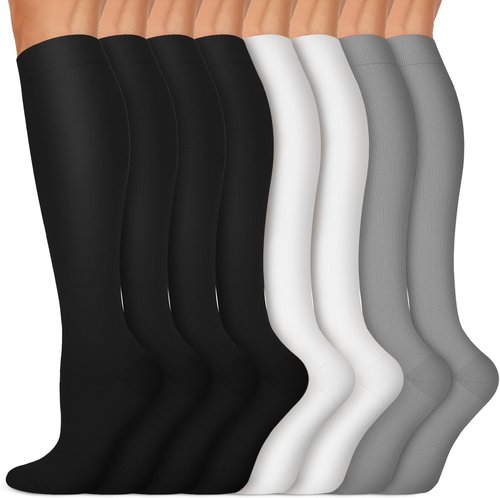 Copper Compression Socks - 15-20 mmHg Circulation Support for Men & Women | 8 Pairs for Travel & Sports
