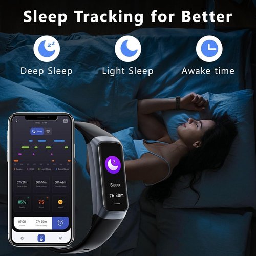 Fitness Tracker - 24/7 Heart Rate & Blood Oxygen Monitor | 1.1" AMOLED Touch Screen, IP68 Waterproof