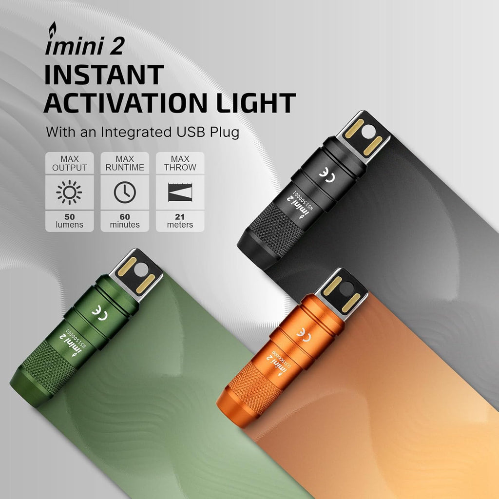 OLIGHT iMini 2 EDC Keychain Flashlight - 50 Lumens Compact Mini LED Light | Rechargeable, Portable (Black & Dream Blue)