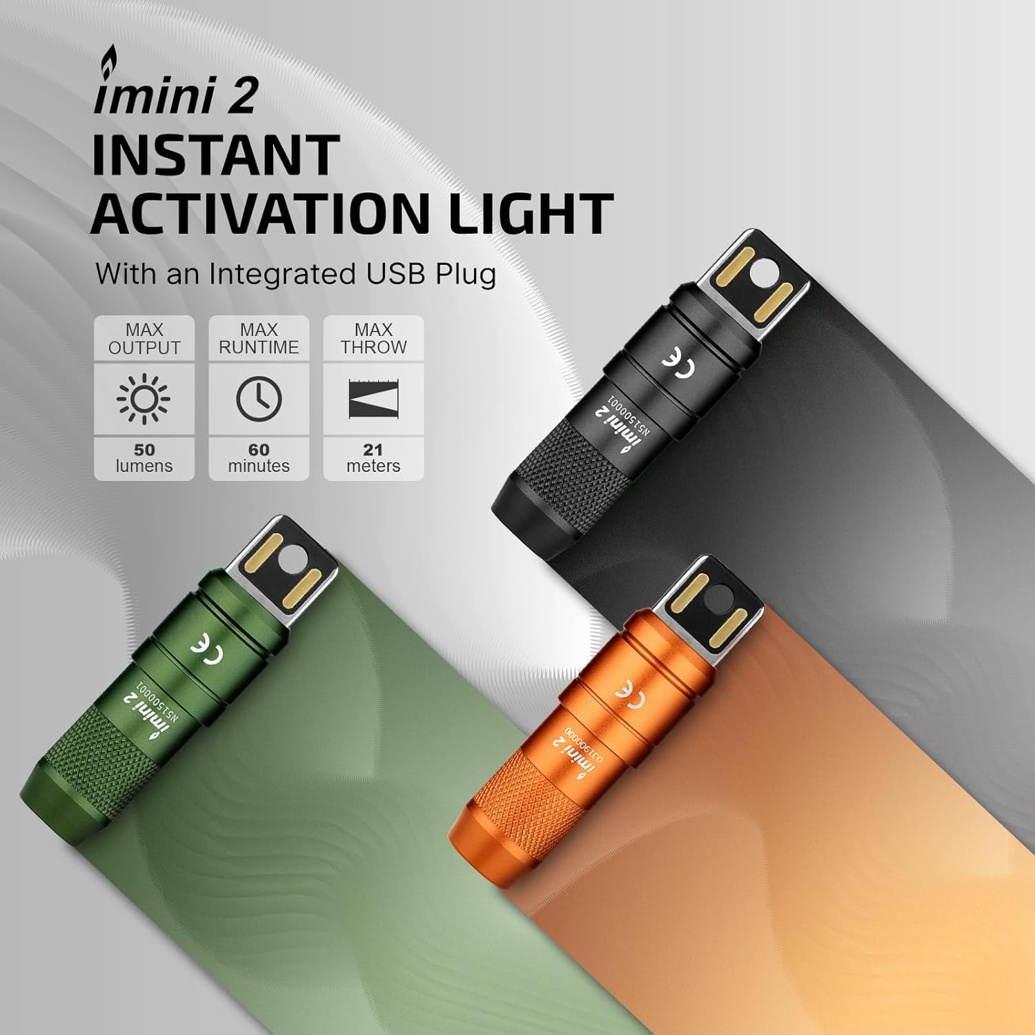 OLIGHT iMini 2 EDC Keychain Flashlight - 50 Lumens Compact Mini LED Light | Rechargeable, Portable (Black & Dream Blue)