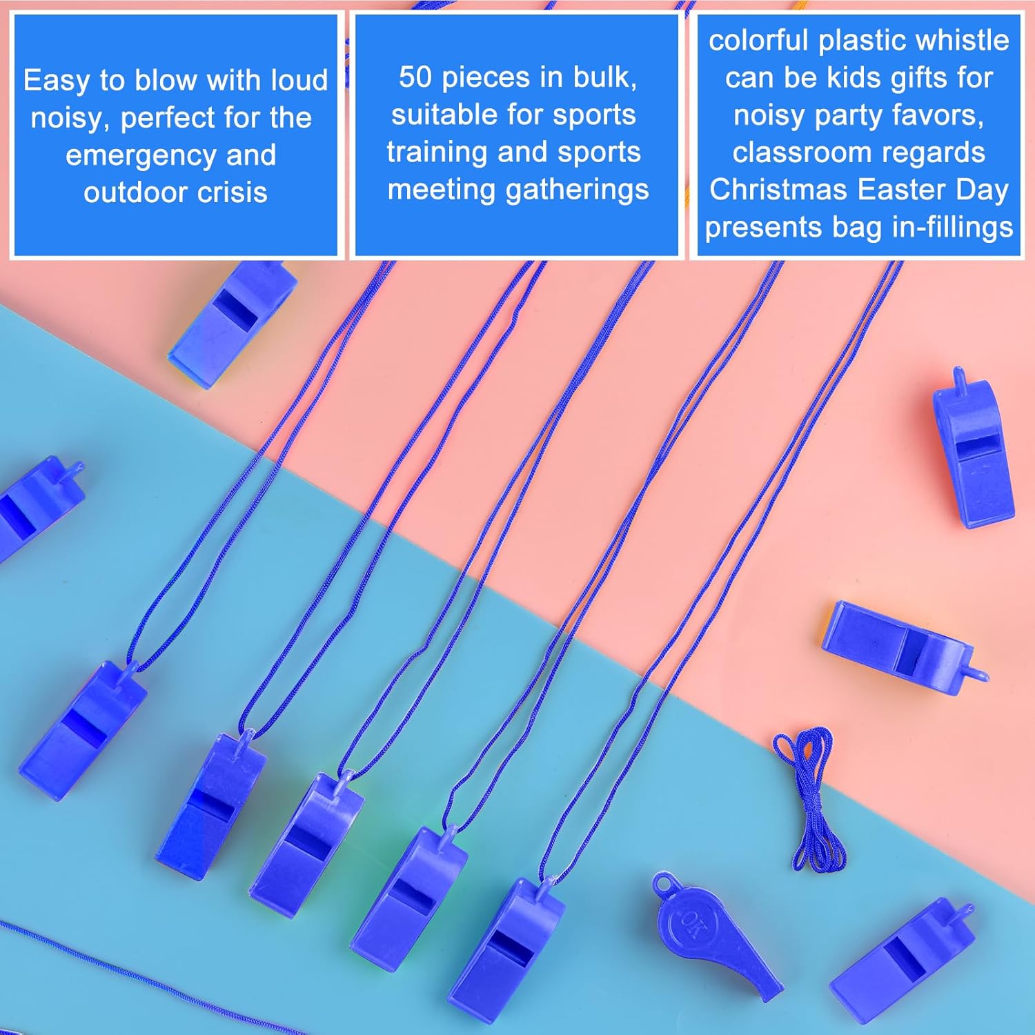 Zuazaor Plastic Whistles - 50 Pack Loud Crisp Sound with Lanyard | Perfect for Referees & Outdoor Events