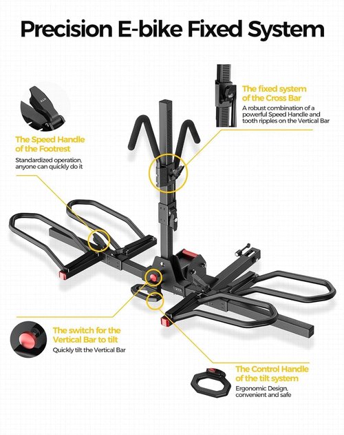 KYX Bike Rack - Heavy-Duty Hitch Mount for 2 Bikes Up to 160LBS | Foldable E-Bike Platform with Quick Tilt Release