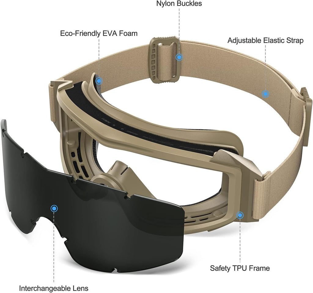 Xaegistac Tactical Airsoft Goggles - Anti-Fog Military Safety Glasses for Shooting & Hunting