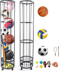 Upgrated Ball Storage Rack - Wall-Mounted Sports Equipment Organizer with Adjustable Cords | Indoor/Outdoor Use