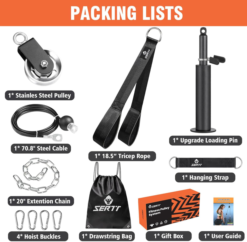 SERTT Weight Cable Pulley System - Upgraded 2-in-1 Loading Pin for Tricep, Bicep, Shoulder & Back Workouts