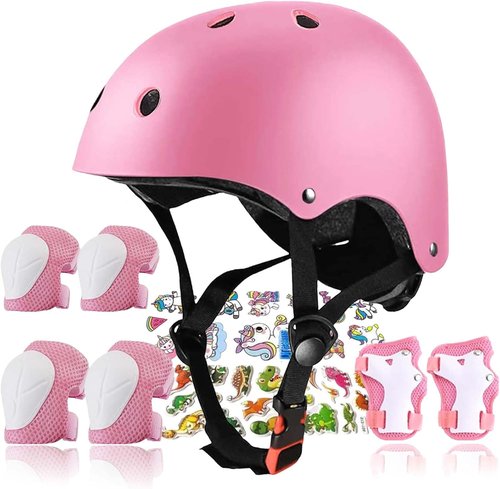 FOOKCIAN Kids Helmet - Adjustable Toddler Skateboard Helmet with Knee, Elbow & Wrist Pads | Ages 2-14