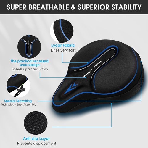 Memory Foam Bike Seat Cover - Comfortable Padded Cushion for Men & Women | Ideal for Indoor & Outdoor Cycling