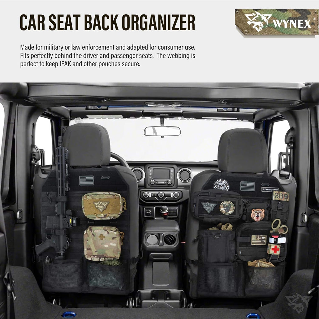 WYNEX Car Seat Organizer - Molle Backseat Cover with Visual Pockets & Sling Rack | Universal Fit for Trucks & SUVs