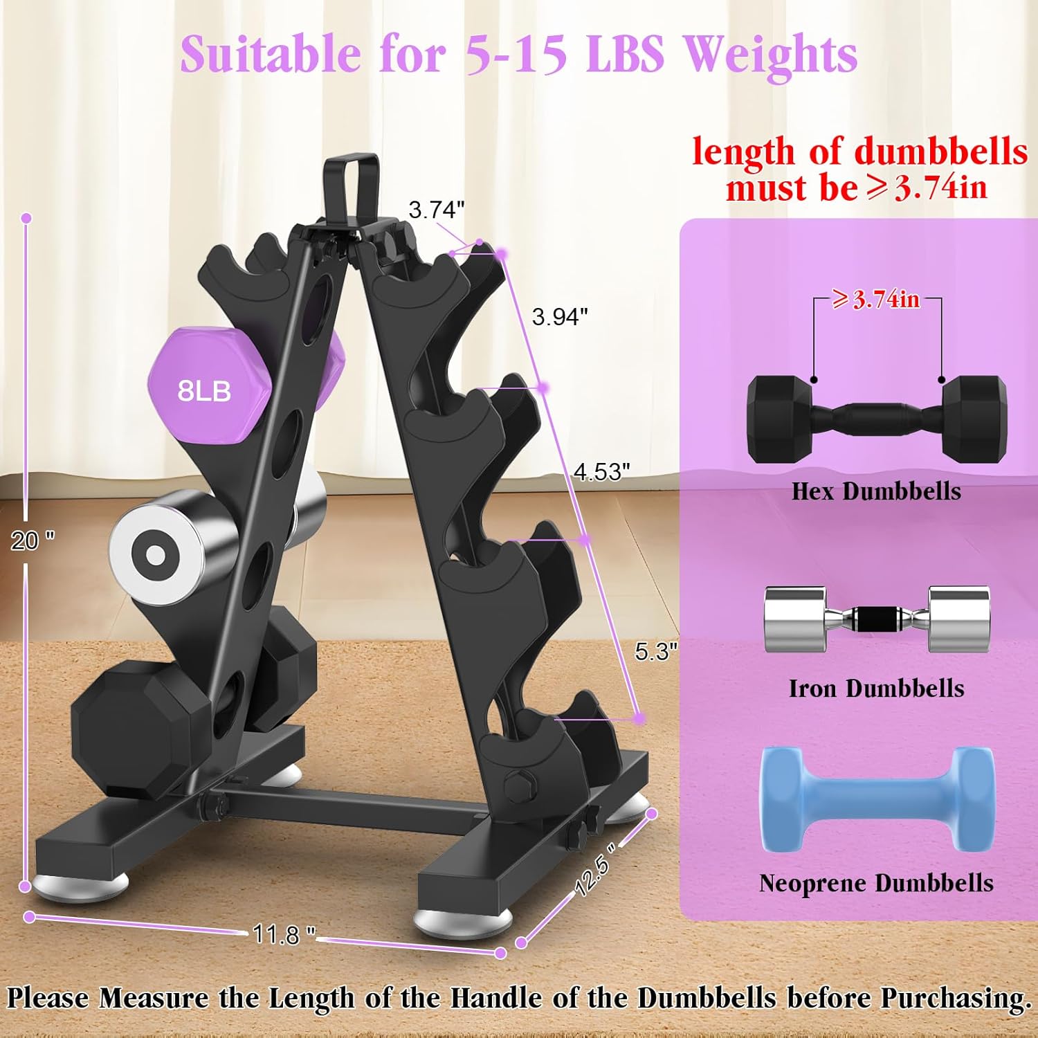 TomCare 6-Tier Dumbbell Rack - A-Frame Weight Storage Stand for Home Gym | Durable Metal Design