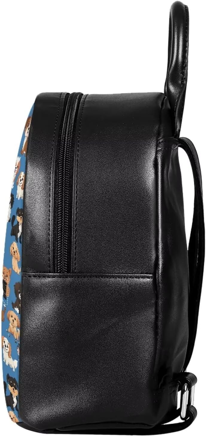 Showudesigns Mini Backpack for Teen Girls - Cute Leather Dog Design Purse in Blue | Ideal for School & Travel
