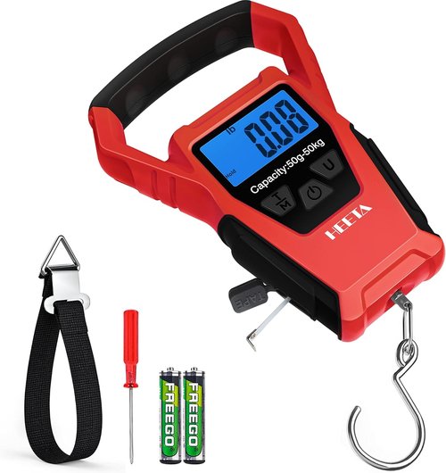 HEETA Waterproof Fish Scale - Digital LCD Display, 110lb Capacity, Portable Fishing Scale with Tape & Batteries Included