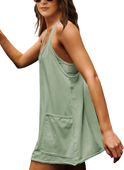 Lentta Women's Athletic Mini Dress - Sleeveless V-Neck with Built-In Shorts | Perfect for Summer Activities