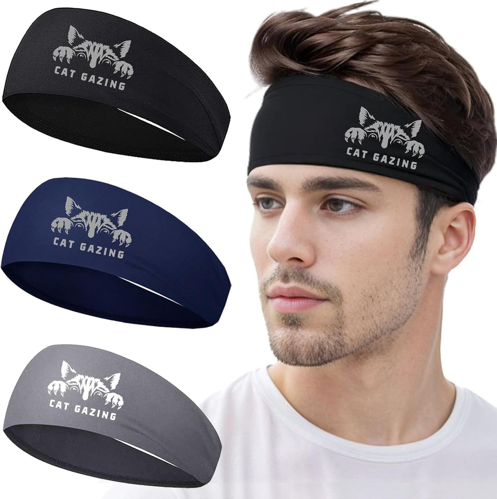 Skiennix 3-Piece Men's Sports Headbands - Sweat-Absorbent Workout Gear for Running | Black