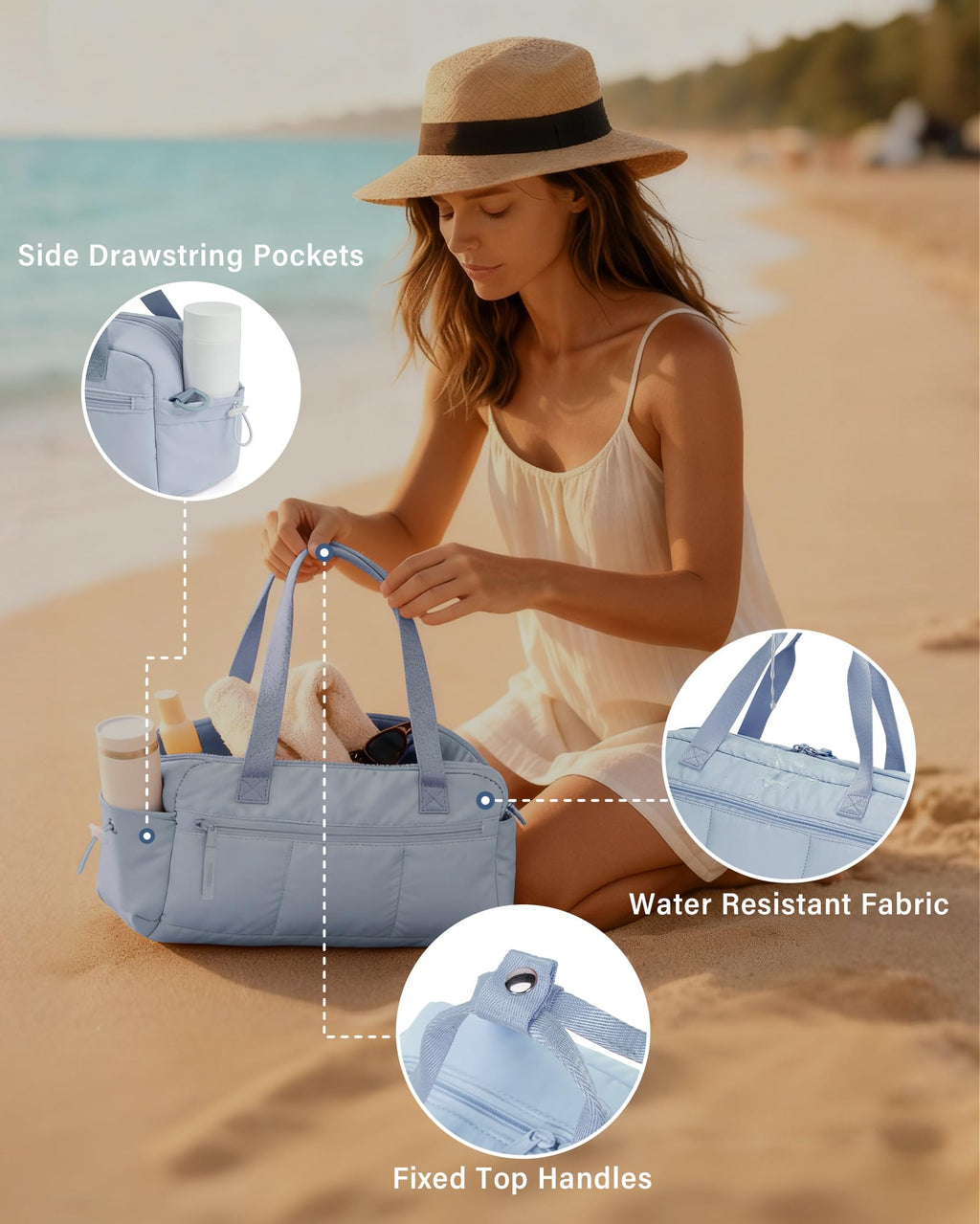 Ceneda Small Gym Bag for Women, Quilted Puffer Tote with Wet Pocket & Coin Purse, Lightweight Mini Sports Travel Duffle with Crossbody Strap, Water-Resistant for Workout, Yoga, Daily Commute
