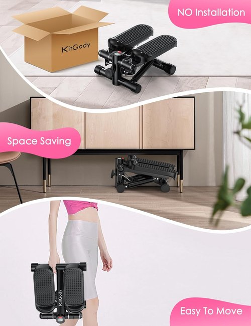 KitGody Mini Stepper - Portable Home Exercise Machine with Resistance Bands | 330LBS Capacity, Adjustable Height