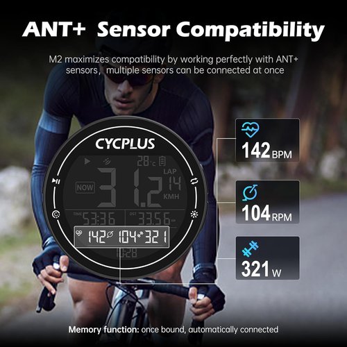 CYCPLUS GPS Bike Computer - Wireless Cycling Speedometer with ANT+ & Bluetooth | IPX6 Waterproof, 2.5" Screen