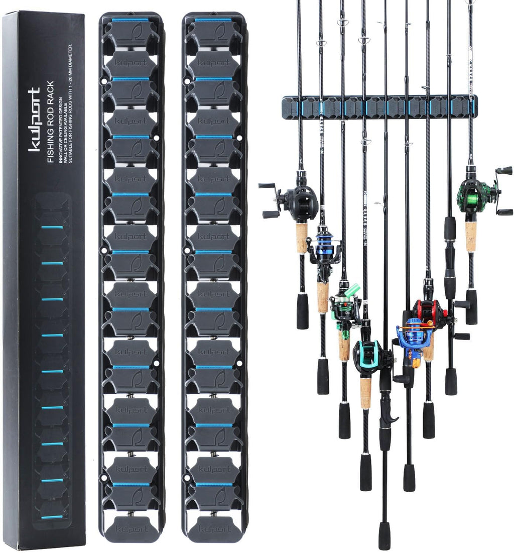 Skiennix Fishing Rod Holder - Wall-Mounted Vertical Rack for Up to 18 Rods | Ideal for Garage Organization