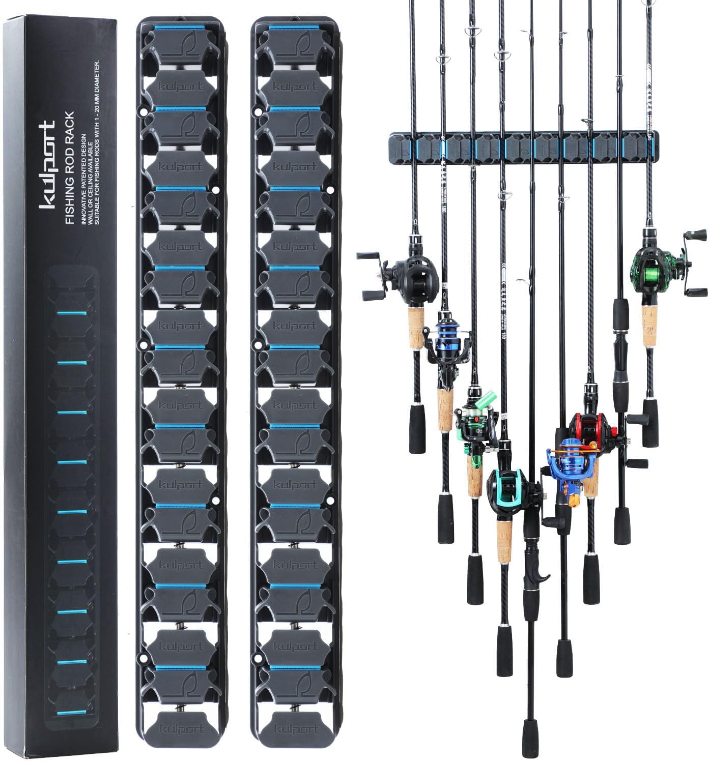 Skiennix Fishing Rod Holder - Wall-Mounted Vertical Rack for Up to 18 Rods | Ideal for Garage Organization