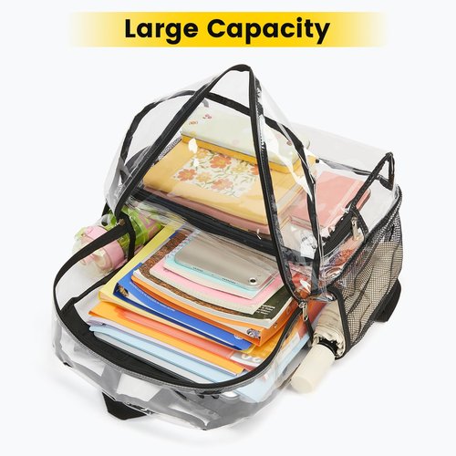 Vorspack Clear Backpack Heavy Duty - Extra Large Clear Bookbag Transparent See Through Backpacks for College Work Travel - Black