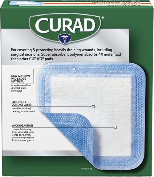 Curad Super Absorbent Wound Pads - Medium 4" x 4" | 10 Count for Maximum Protection