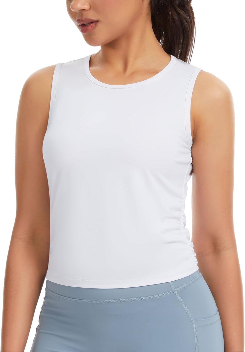 The Gym People Women's Slim Fit Ruched Tank Top - Breathable Soft Yoga & Running Shirt