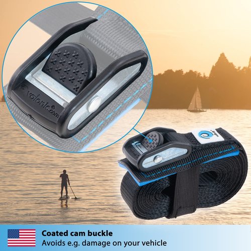 valonic Dolphin - tie Down Straps - 2 Pack, 11.5 ft x 1 inch, 2200 lbs, Protection pad, cam Buckle - for roof Rack, Surfboard, Kayak and Paddle Board, Black