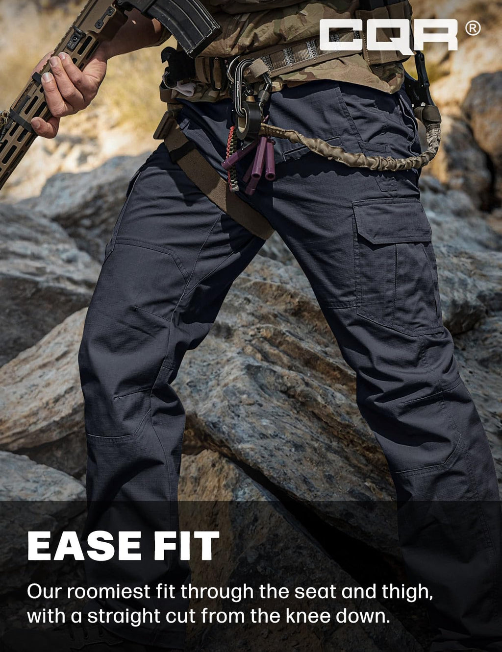 CQR Men's Tactical Pants, Water Resistant Ripstop Cargo Pants, Lightweight EDC Work Hiking Pants, Outdoor Apparel, Raider Police Navy, 32W x 34L