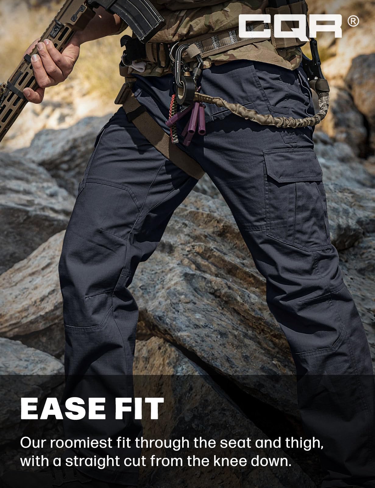 CQR Men's Tactical Pants, Water Resistant Ripstop Cargo Pants, Lightweight EDC Work Hiking Pants, Outdoor Apparel, Raider Police Navy, 32W x 34L