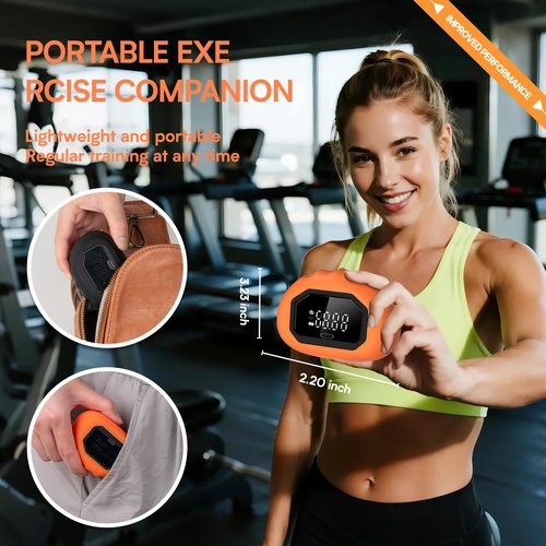 HICHOR Hand Grip Strength Tester Trainer - Strength Dynamometer for Fun Rechargeable Hand Exercising Device with Finger Exerciser and Stretcher Exercise Workout Equipment for Palm Black Orange