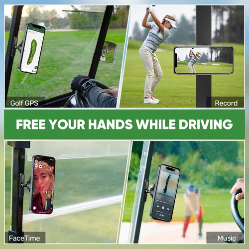 Magnetic Golf Cart Phone Holder, Strong N52 Magnets, Compatible with MagSafe iPhone 12-17, Fits EZGO/Club Car/Yamaha, Golf Gifts for Men Women, Stocking Stuffers Gift, Golf Cart Accessories Essentials