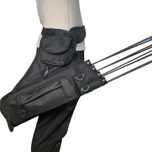 Archery Hip Quiver - 4 Arrow Tubes, Accessory Pockets & Adjustable Waist Belt for Comfort